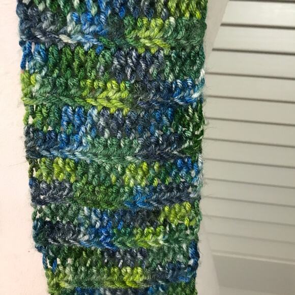 NWT Handmade Crocheted Green, Blue, White Textured Beanie & Scarf 51” - Picture 4 of 4
